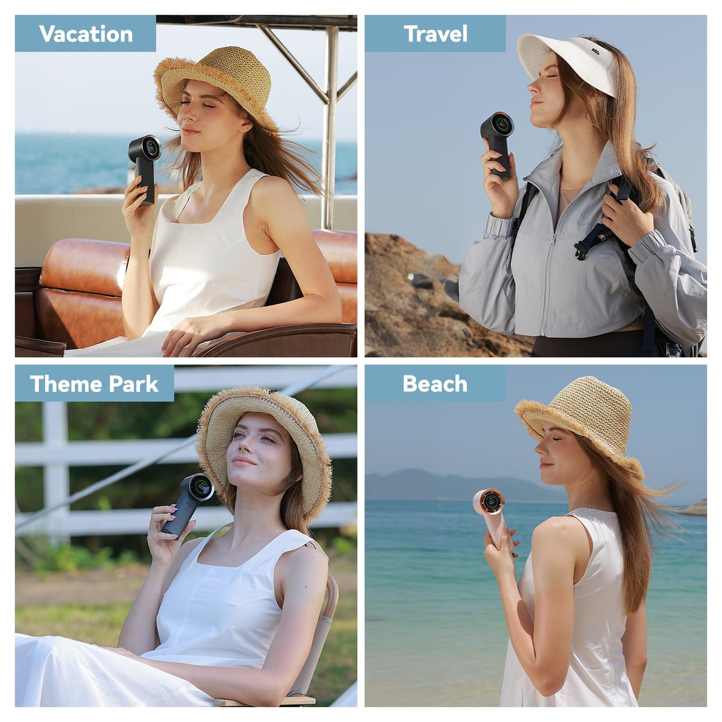 MUXNW Mini Turbo Jet Fan: Portable Small Pocket Handheld Personal Rechargeable Battery Operated USB Charger Keeping Cool In Hot Weather For Travel Beach (Gray)