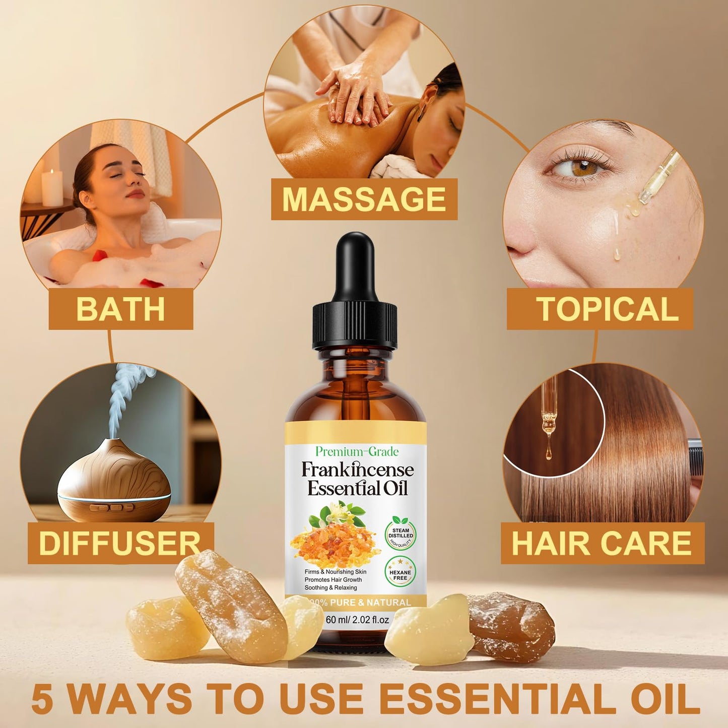 Frankincense Resin Oil for Face 2.02 fl.oz, Reduces Fine Lines & Wrinkles, Soothes & Repairs Skin, Deep Hydration for Body, Anti-Aging Serum Frankincense Skin Essential Oil Wrinkle