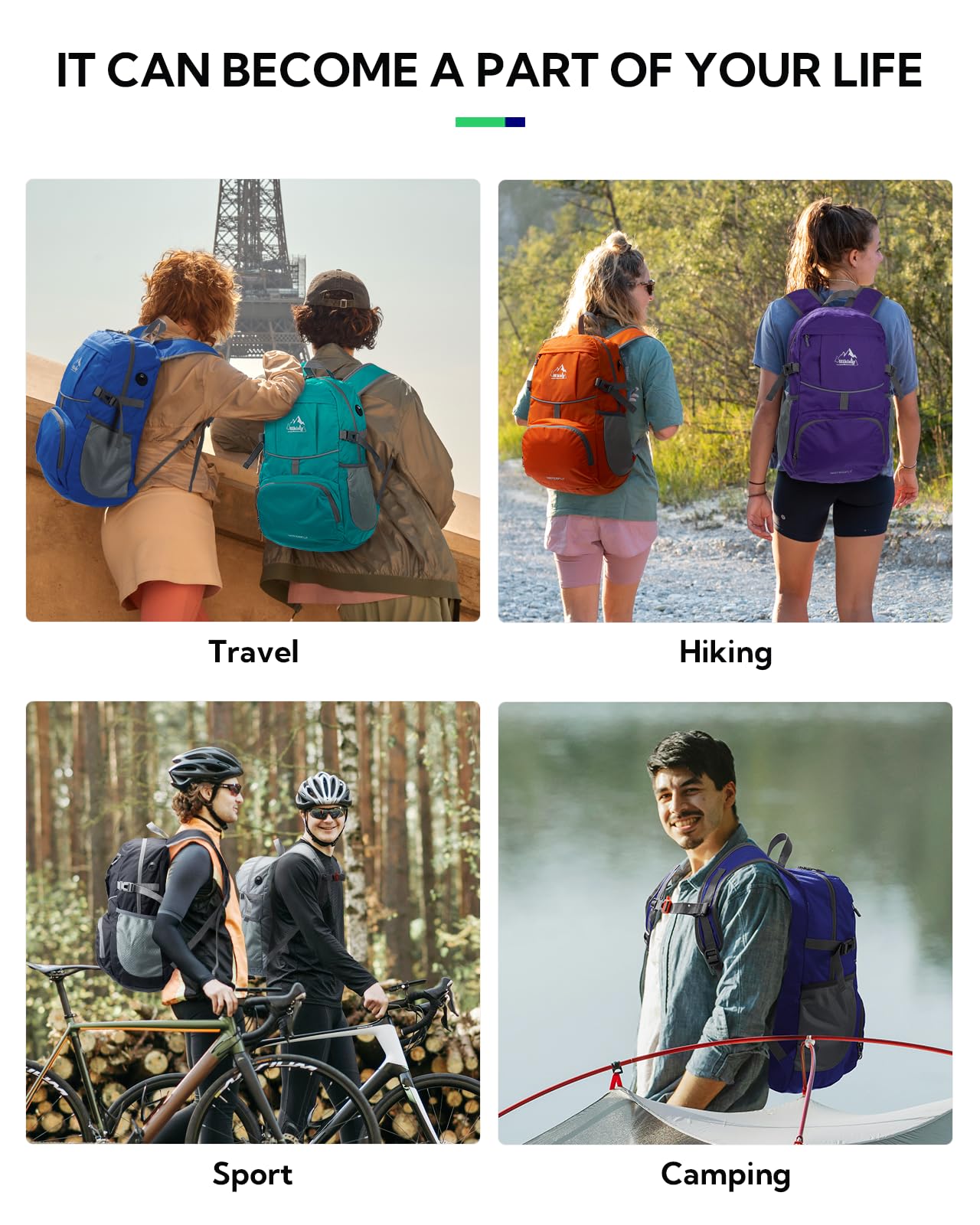 WATERFLY Hiking Foldable Daypack Backpack: 25L Ultra Lightweight Waterproof Day Pack for Woman Man - Small Compact Packable Folding Back Pack for Outdoor Sport Cycling Biking Travel Trip - Turquoise