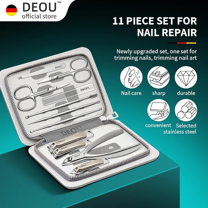 Kit Grooming Nail Clippers Set 11 in 1 Stainless Steel Professional Manicure Kit Nail Clippers Set for Women, 11pcs Luxurious Personal Care Manicure Nail Gift Set for Travel or Home
