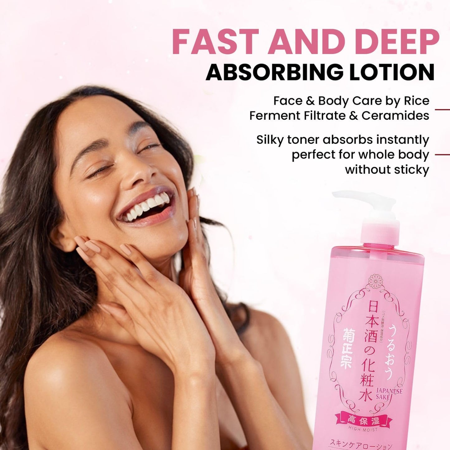 Kikumasamune 2-in-1 Face Toner + Full Body Lotion for Women, Natural Body Lotion for Dry Skin with Rice Extract, Amino Acids, Ceramides& Protein, Japanese Skin Care Lotion, HIGH MOIST, 16.9 Fl Oz