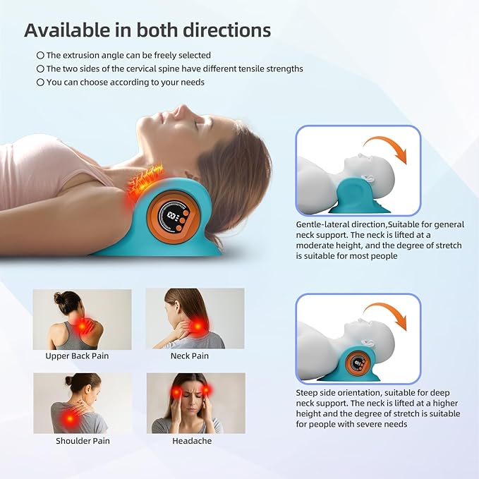 Neck Massager Pillow, Portable Neck Stretcher with Heat, 3 Adjustable Modes for Deep Tissue Pain Relief, 26° Angle Cervical Traction Device for Shoulder, Back