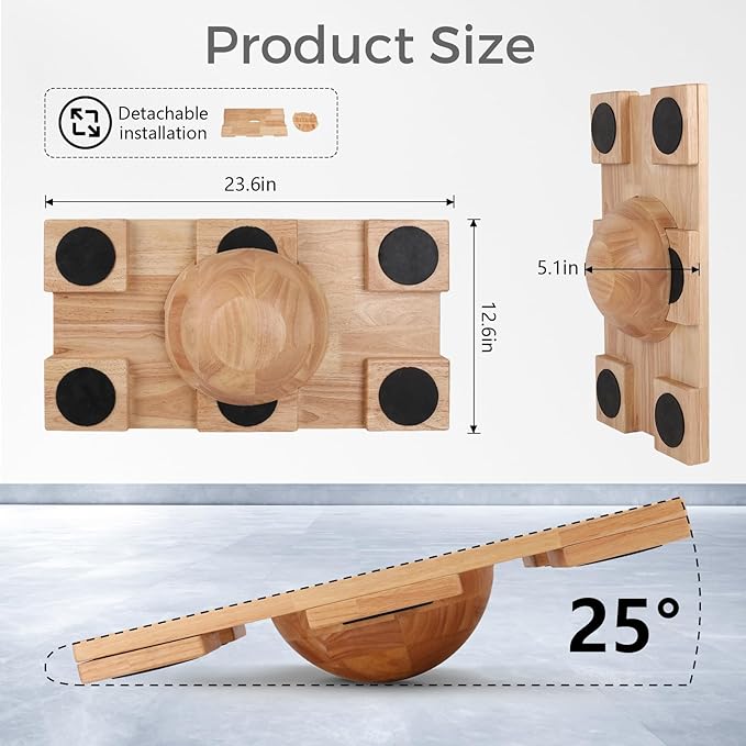 Betesine 3-in-1 Balance Board with Resistance Bands & Detachable Dome – Premium Rubberwood Balance Trainer for Core Strength, Stability, Yoga, and Full-Body Workouts – Non-Slip Surface for Home Gym