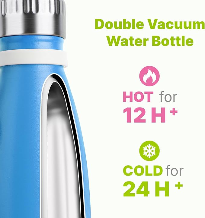 Kids Water Bottle for School-12 oz Stainless Steel Double Wall Vacuum Insulated Sports Water Bottle Reusable Metal Leak Proof Cola Shape Flask for Girls (Sky Blue)