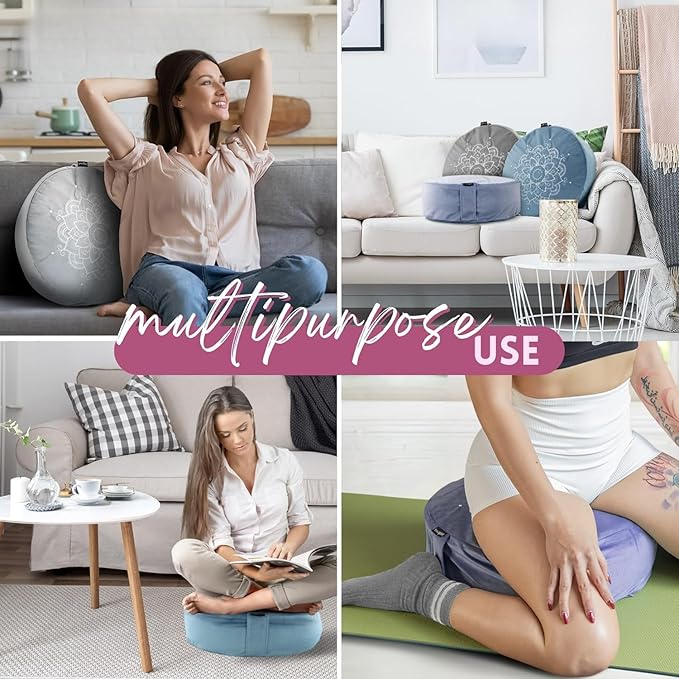 Yes4All Meditation Cushion, Floor Pillow Foam Zafu Buckwheat, Mandala Pattern Yoga Meditation Bolster Pillows, Floor Cushions