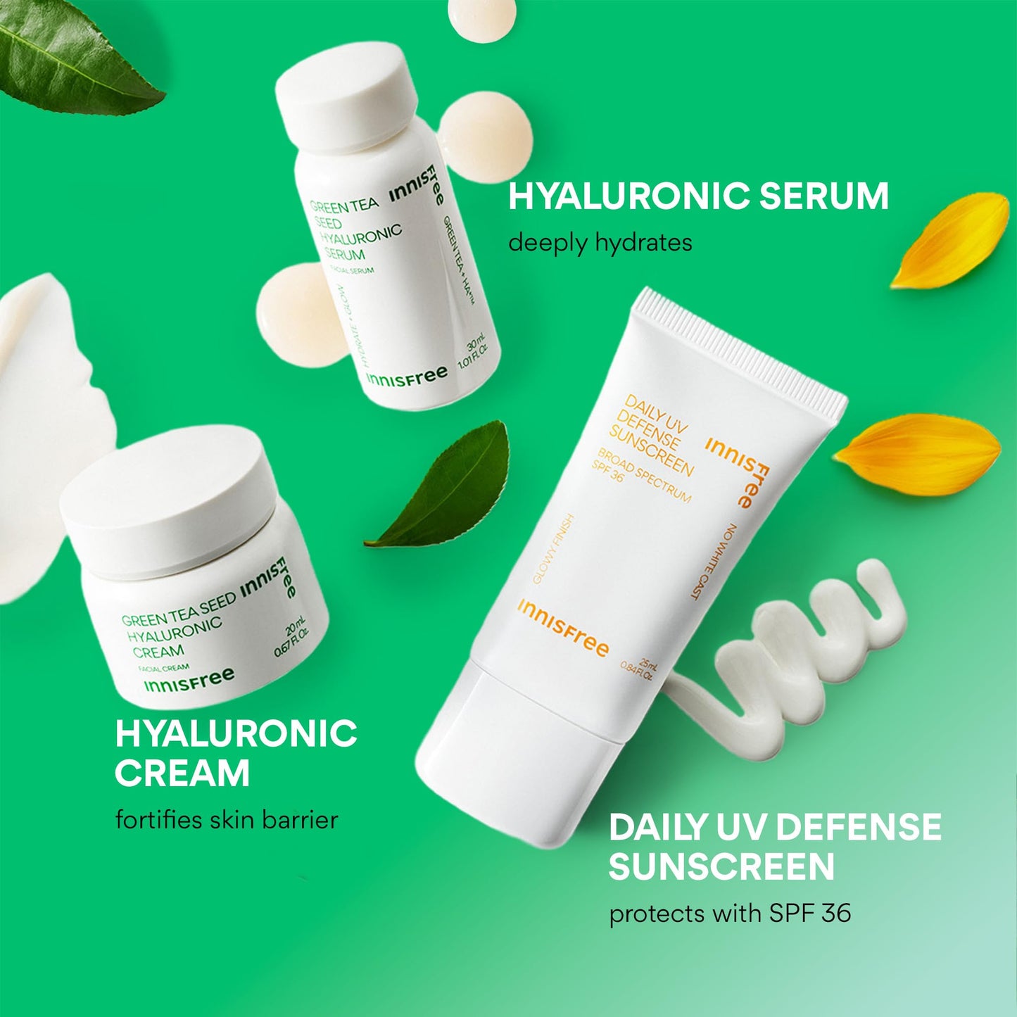 innisfree Hydrate & Protect Mini Set, Korean Serum, Cream & Sunscreen with Green Tea and Hyaluronic Acid, Travel Skincare Trio