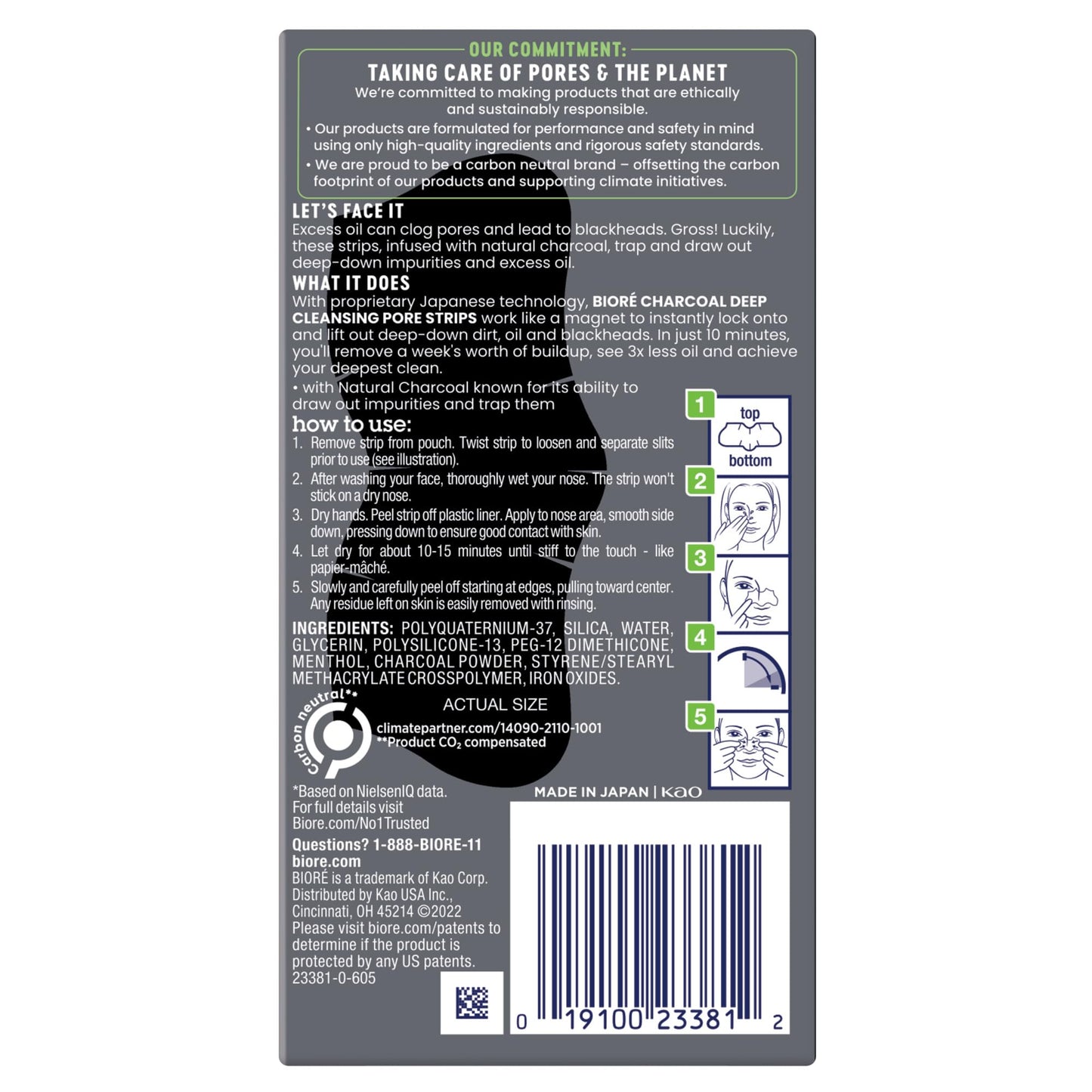 Biore Charcoal Deep Cleansing Pore Strips, Nose Strips for Blackhead Removal on Oily Skin, Features C-Bond Technology with Instant Pore Unclogging, 18 Count