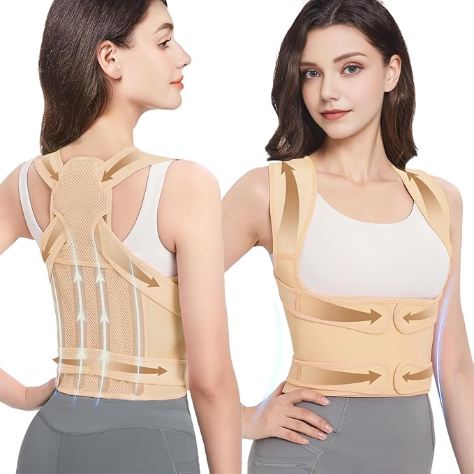 Back Brace Posture Corrector for Women & Men, Adjustable Shoulder Straightener with Full Back Support, Relief for Lower & Upper Back Pain, Hunchback & Scoliosis (Beige, Large)