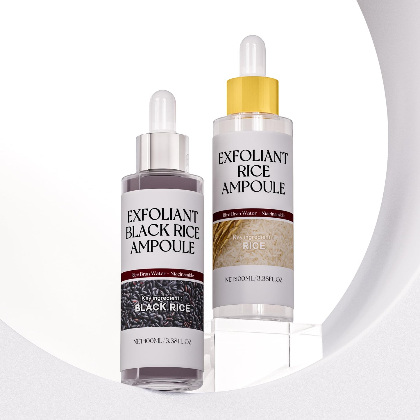 2-Pack Black & White Rice Exfoliating Ampoule, Gentle Rice Peel Facial & Body Treatment, Korean Skincare for All Skin Types with Dual Rice Enzymes