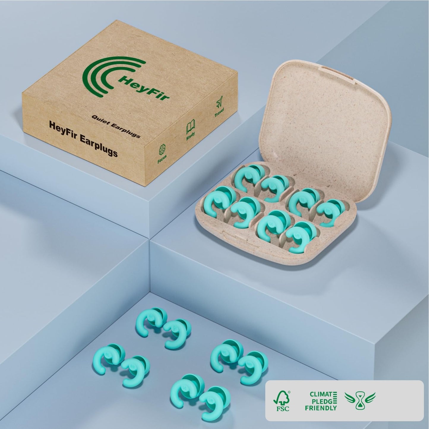 HeyFir Ultra-Soft Noise Cancelling Ear Plugs, Reusable Silicone for Sleep Concerts Travel Office,33dB (NRR),Ergonomic Integrated Design Fit for Small Ear Canals Noise Sensitivity (Green, 4 Pairs)