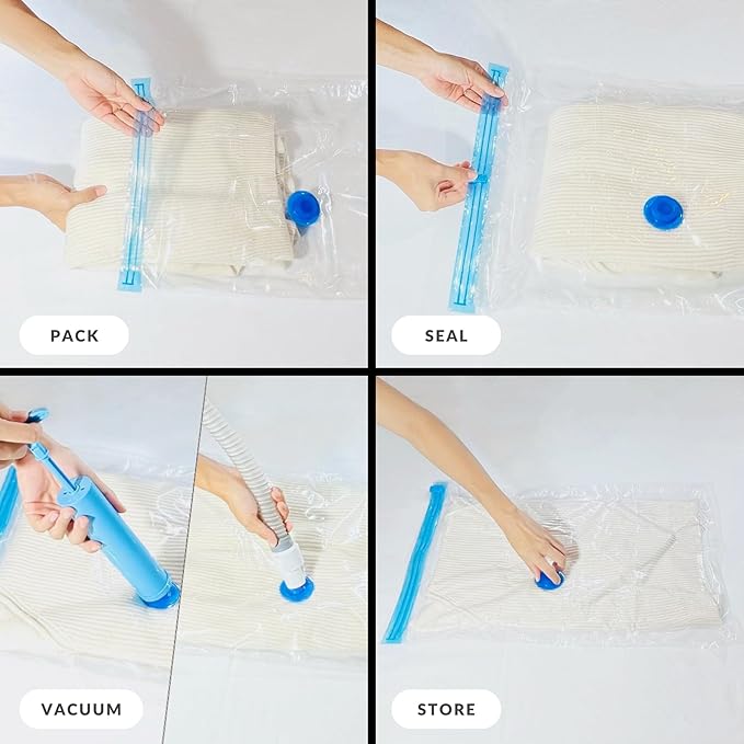 8 Mega Jumbo XXL Vacuum Storage Bags with Pump, Supersized Compression Space Saver for Comforter, duvet, Bedding, Blanket storage, Vacuum Seal Bags for Clothing, Durable Safe Poly Material