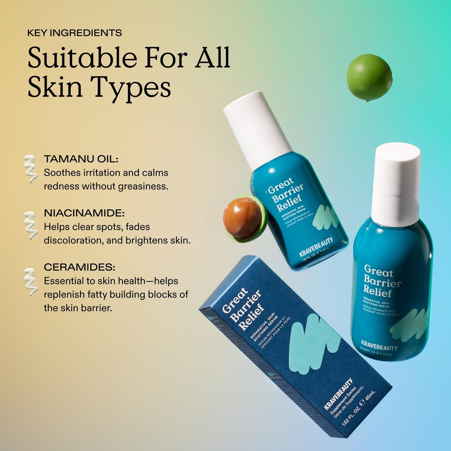 KraveBeauty Jumbo Great Barrier Relief, Soothing Skin Barrier Repair Serum, Contains Tamanu Oil to Soothe and Calm Redness, For All Skin Types, Vegan & Cruelty Free, 3.38 fl oz