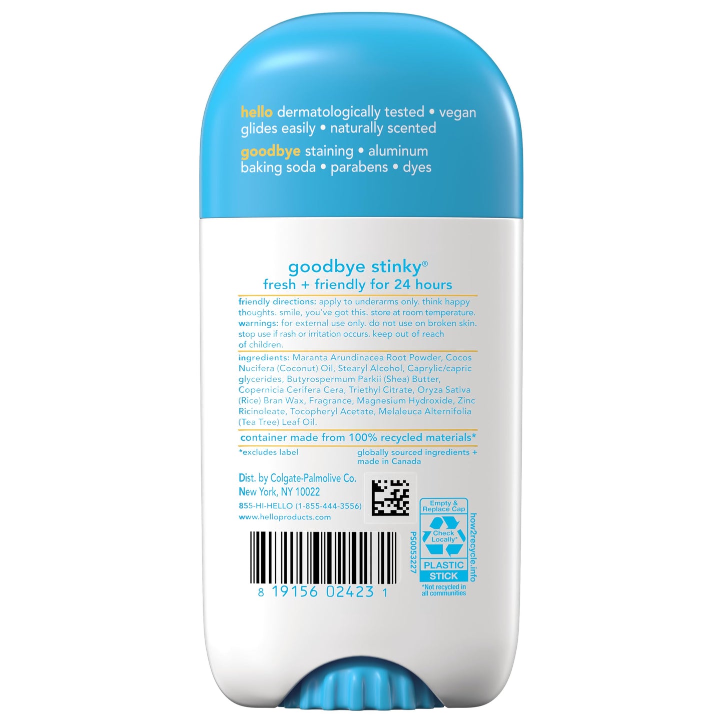 hello Sunny Daze Aluminum Free Deodorant for Women and Men with Shea Butter, 24-Hour Freshness, Baking Soda Free Deodorant, Dermatologically Tested, 2.6 oz Deodorant Stick, 2 pack
