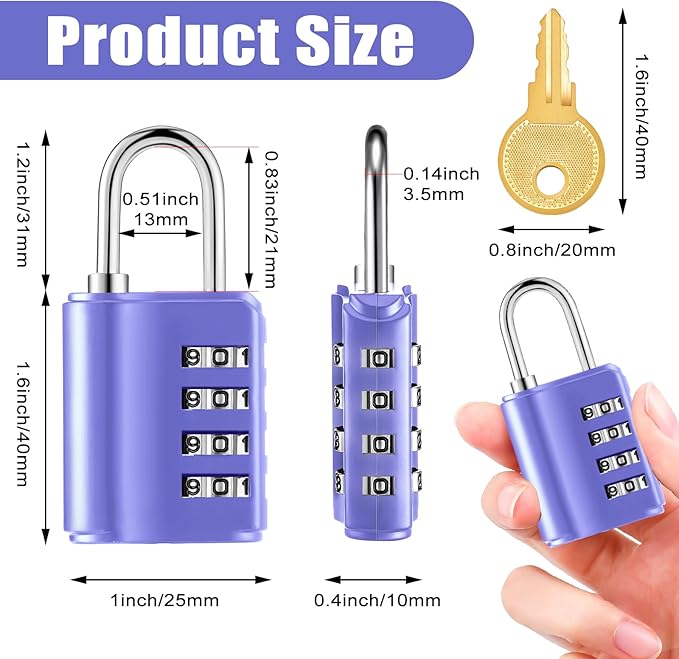 Kenning 10 Pcs Combination Padlock 4 Digit Combination Lock with Keys Locker Resetable Security Outdoor Waterproof Lock for School Sports Gym Locker Employee Fence Case (Purple)