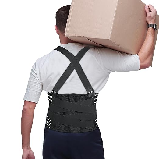 Back Brace for Men Lower Back Brace for Work Support Brace with Removable Shoulder Straps for Lower Back Pain Women Back Support Black XL