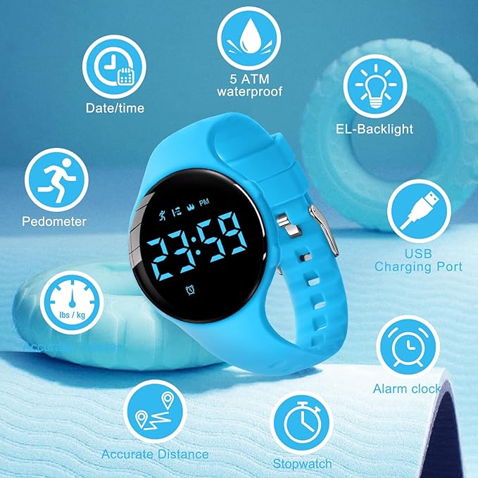 Kids Watches for Girls Boys Digital Sport Watch with Step Counter Pedometer Vibration Alarm Clock, No App Waterproof Fitness Tracker Kids Watch Boys Girls Teens Students Ages 5-16