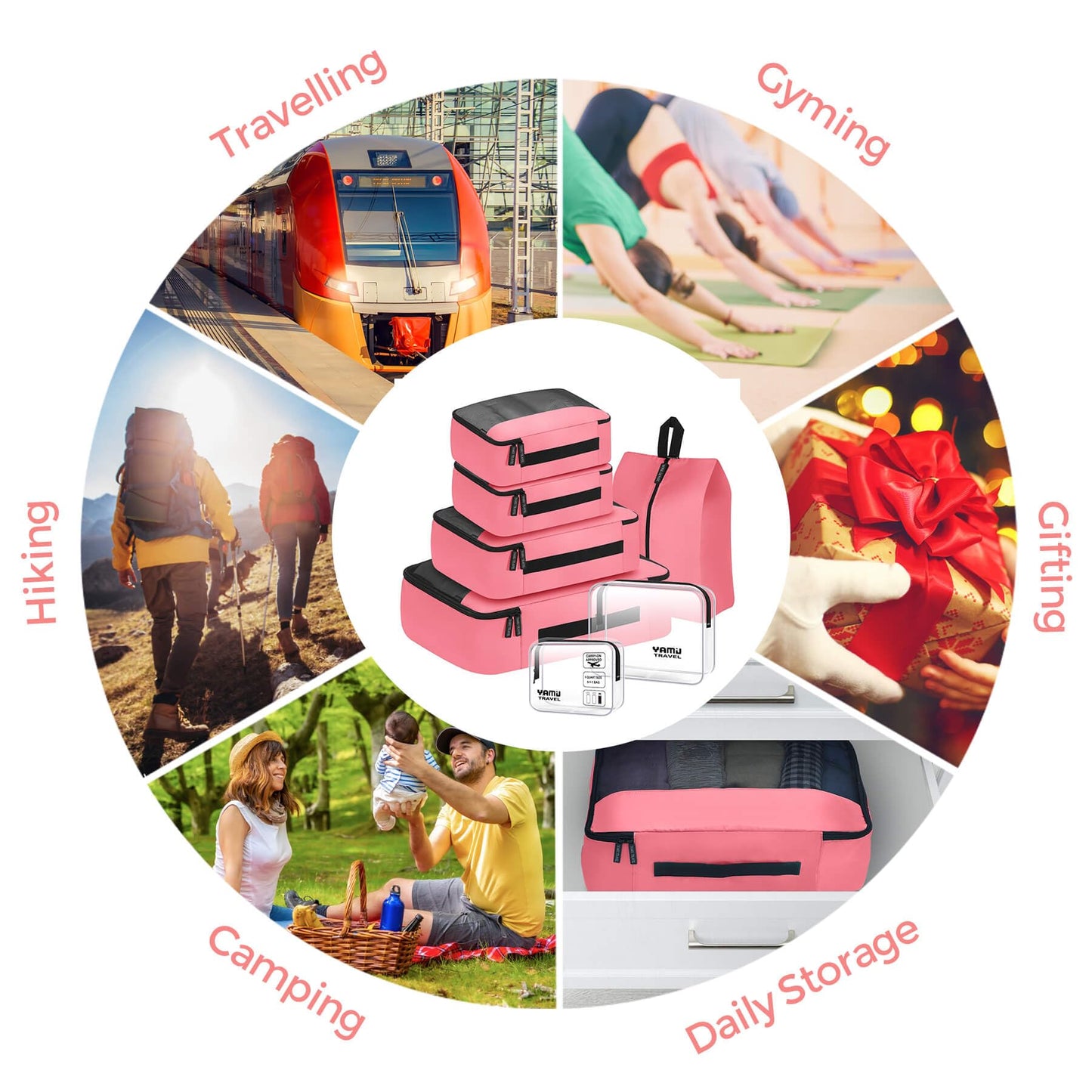 YAMIU Packing Cubes for Suitcases, 7 Pcs luggage organizer bags with Shoe Bag, 2 Waterproof Travel Toiletry Bags, Travel Cubes for Travel Essentials Travel Accessories