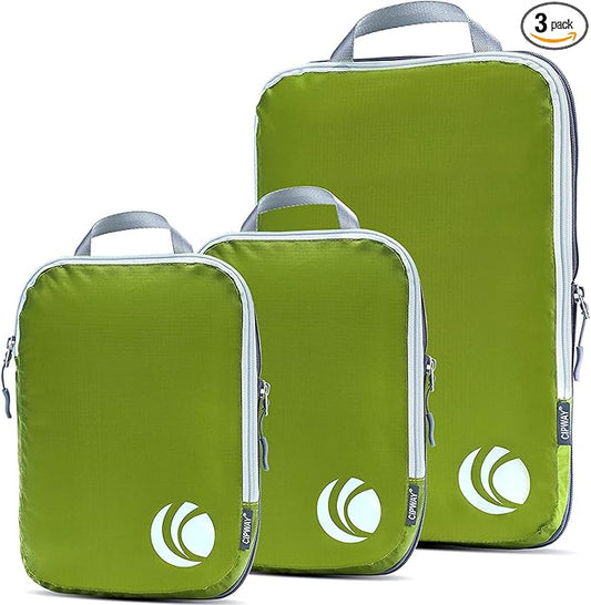 Cipway Compression Packing Cubes Set, Ultralight Expandable Travel Packing Organizers for Carry on Luggage (Green 3pcs)