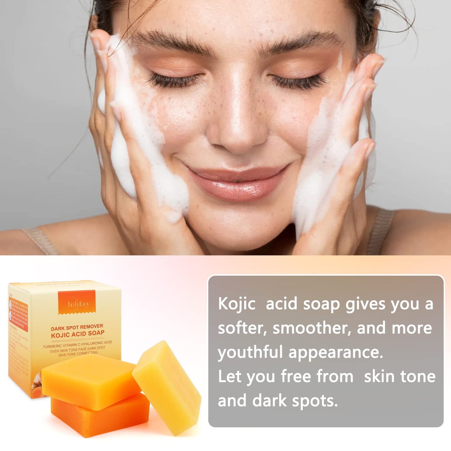 Inlifay Turmeric Soap for Dark Spots: Kojic Acid Soap for Women with Hyperpigmentation - Home Travel Use Skin Cleansing