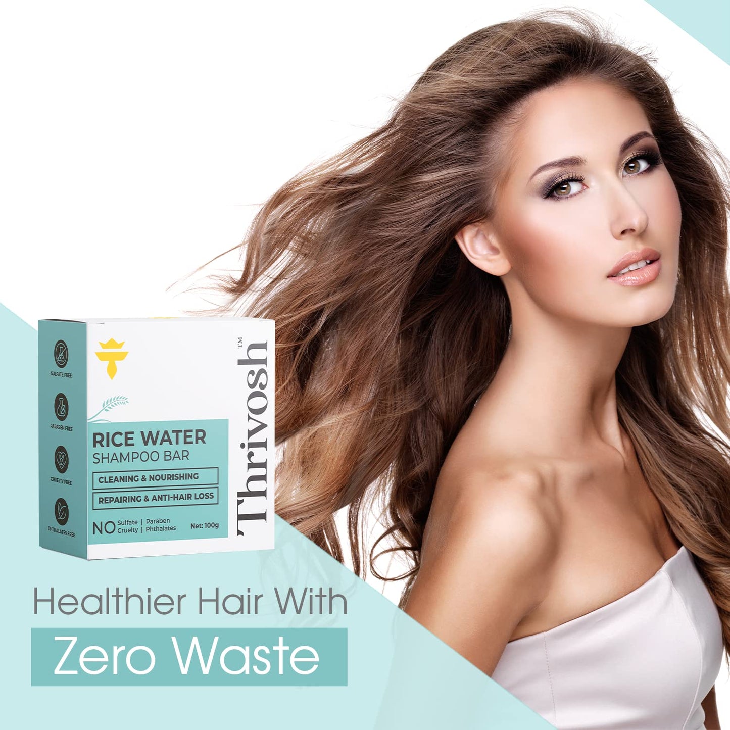 Thrivosh Rice Water for Hair Growth Shampoo Bar – 2 in 1 Shampoo and Conditioner – pH Balanced Vegan Friendly Dry Shampoo Bar for All Hair Types – Anti-Loss and Repairing 100g