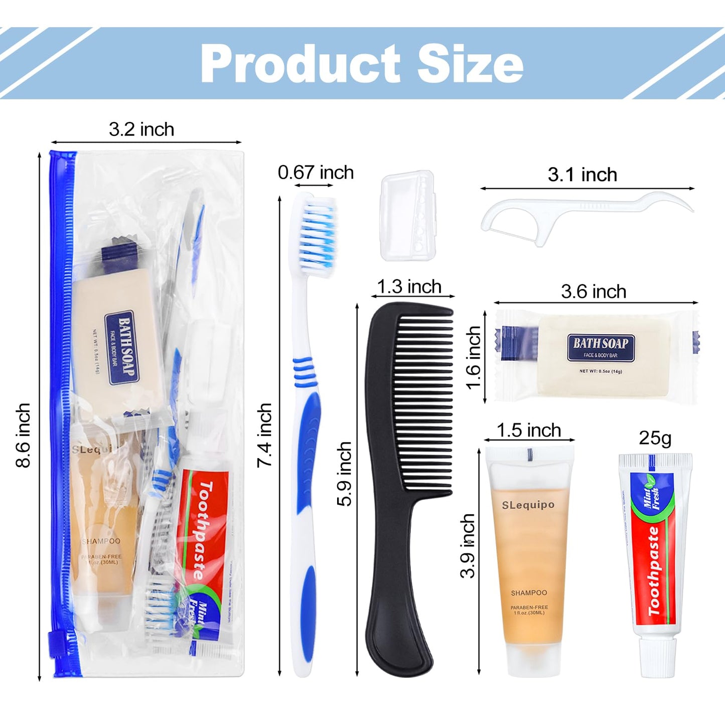 SLequipo Pack of 3 Hygiene Kit, Hygiene Kit Bulk, Individually Packed, Travel Hygiene Kit with Toothbrush, Toothpaste, Comb, Shampoo, Soap and Floss Picks, Home, Suitable for Hotel, Camping, Travel