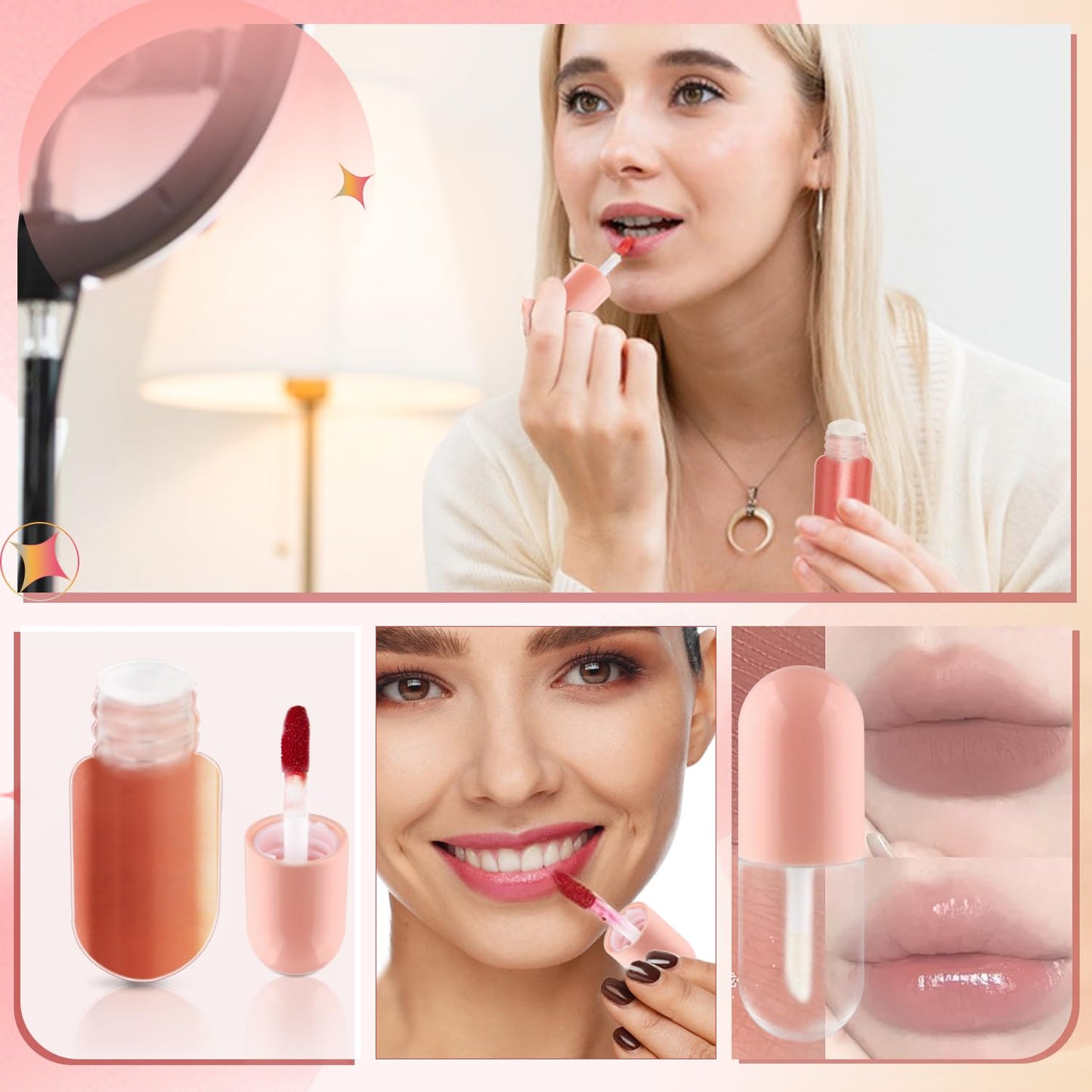 30 Pcs 5ml Lip Gloss Tubes Refillable Round Plastic Tube Vials Mini Lip Balm Bottle Container for Women Girls DIY Cosmetic Travel - Pink