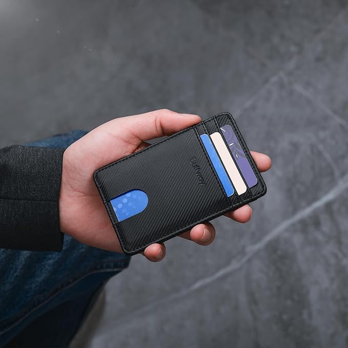 Buffway Mens Slim Wallet, Minimalist Thin Front Pocket Leather Credit Card Holder with RFID Blocking for Work Travel