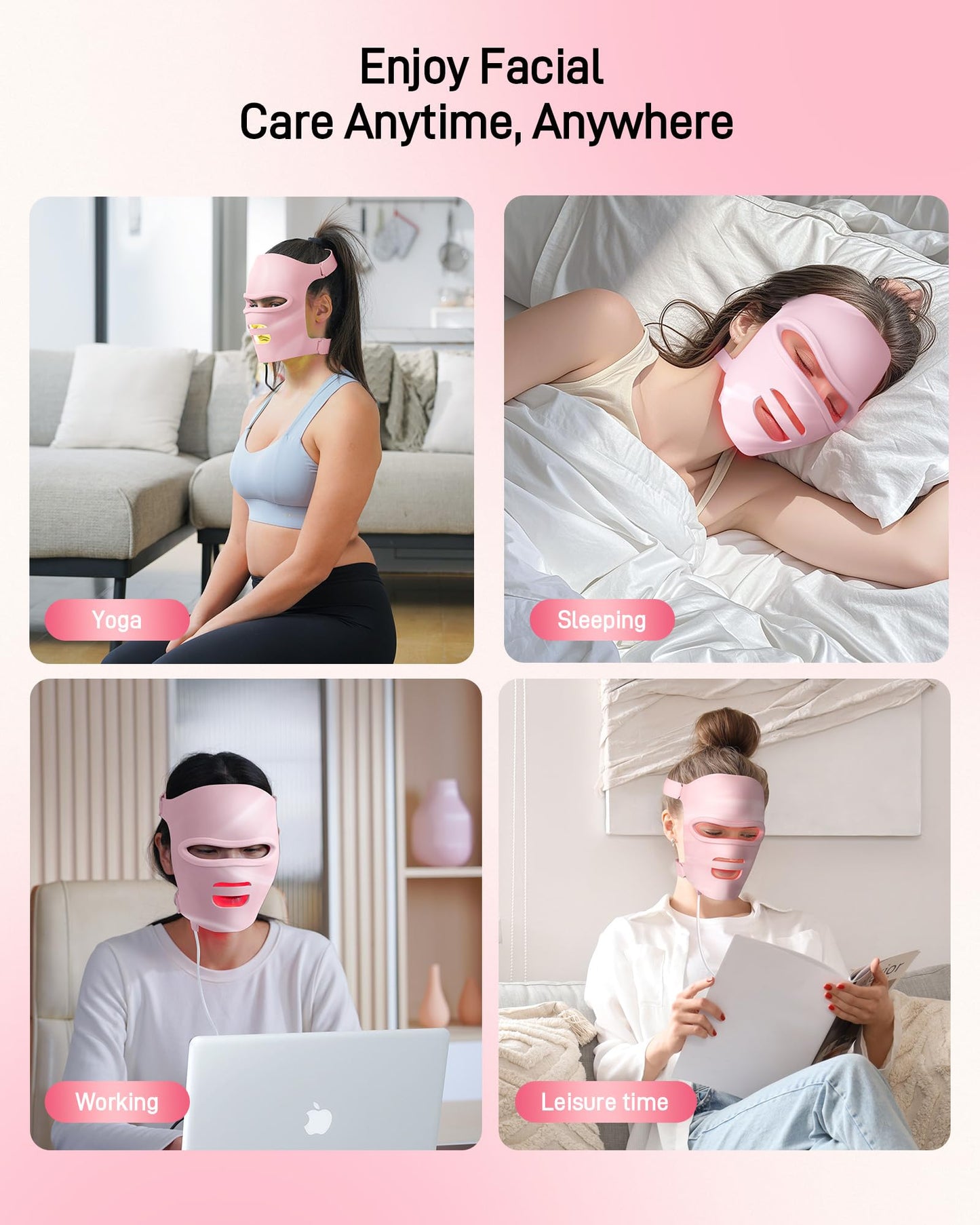 2025 New Red Light Therapy for Face, Glowing Wireless LED Face Mask Light Therapy with Advanced 4-Core LEDs, 2000mAh Remote, 660nm&850nm Near-Infrared Red Light therapy Mask for Home & Travel.