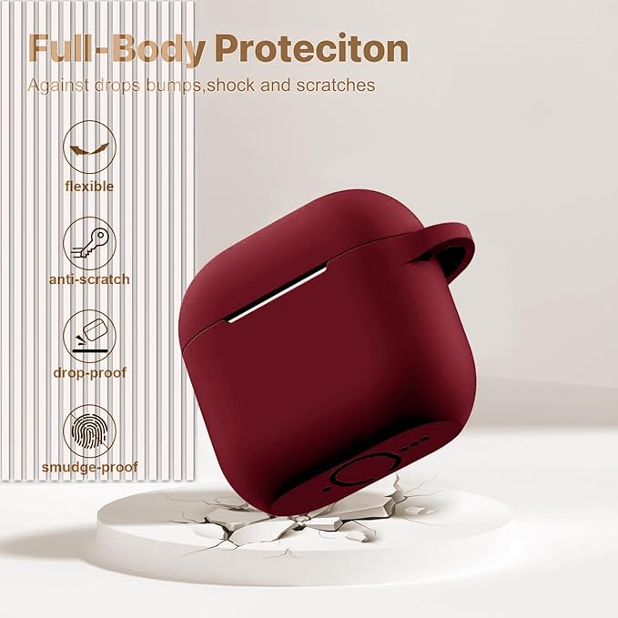 Case Cover for Apple Airpods 4 - VOTILE Airpods 4 Cases 2024 Cover Women Silicone iPods 4 Earbuds Wireless Accessorie Charging Cases Girl Bling Keychain for Airpod iPods 4th Generation - Burgundy