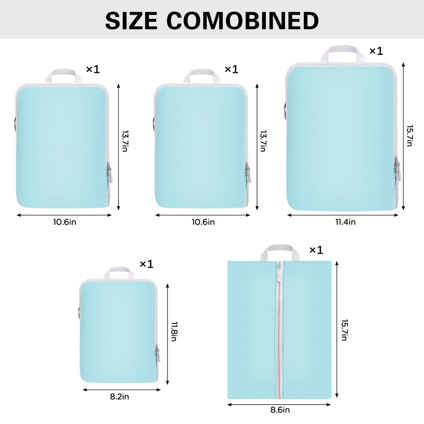Compression Packing Cubes for Travel,Waterproof Packing Compression Cubes for Travel Packing Organizers,Luggage Cubes for Packing,Ultralight Expandable Packing Cubes Compression (Blue 5 Pack)