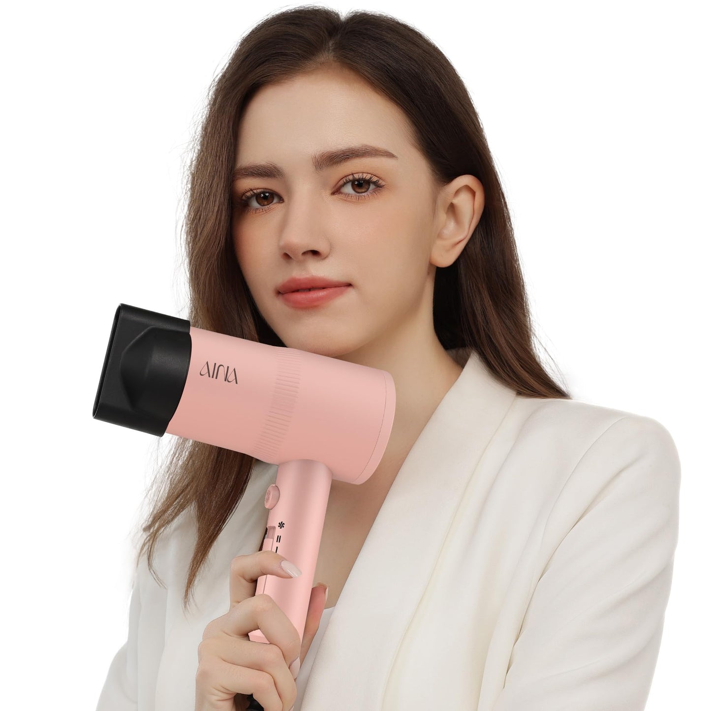 AINA Hair Dryer with Diffuser, Blow Dryer for Women | Advanced Ionic Technology, Ceramic Coating | Cold Shot Features Turbo Heat for Fast Drying and Shine 110V/ALCI (Babe Pink)