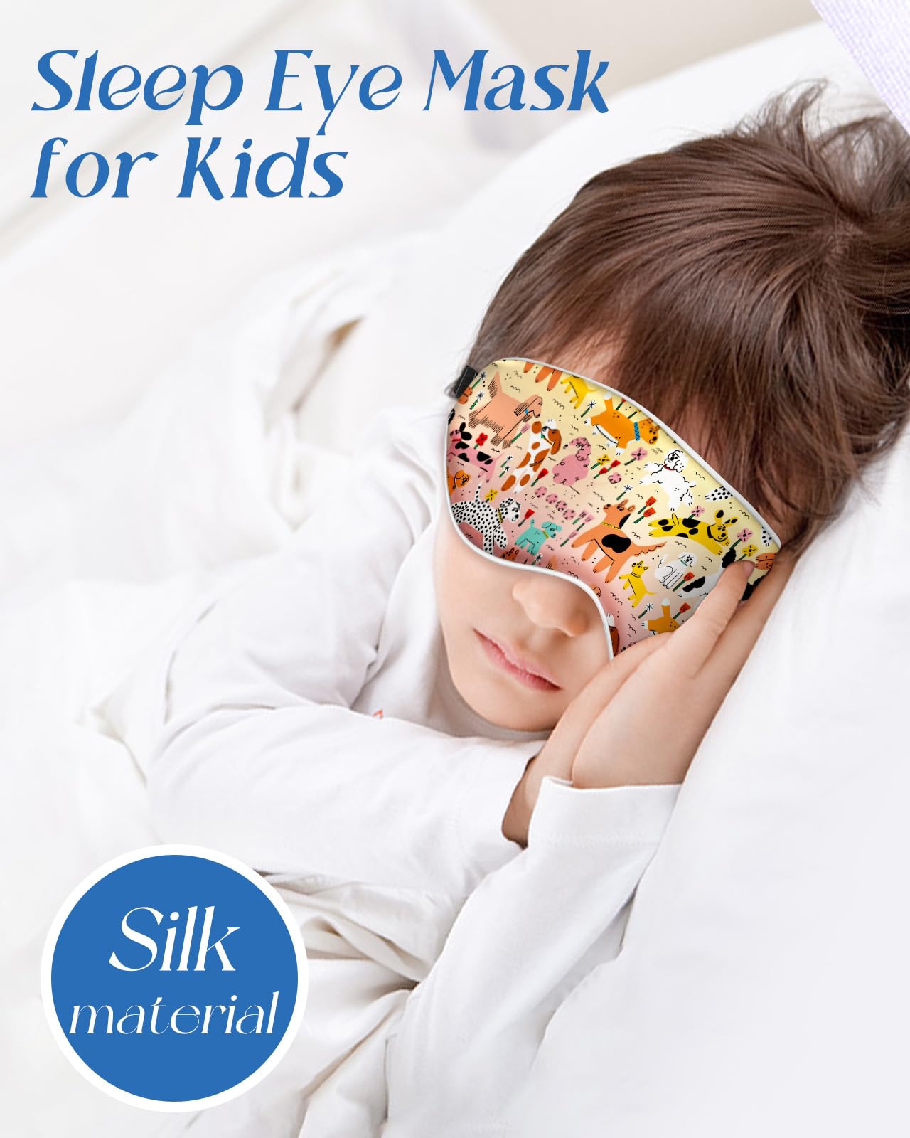 Miss Adola Kids Sleep Mask - Silk Eye Mask for Kids Cute Cartoon Cool Kawaii Soft Smooth Lightweight Boys Girls Teens Sleeping Mask with Adjustable Straps, Crayon Dog