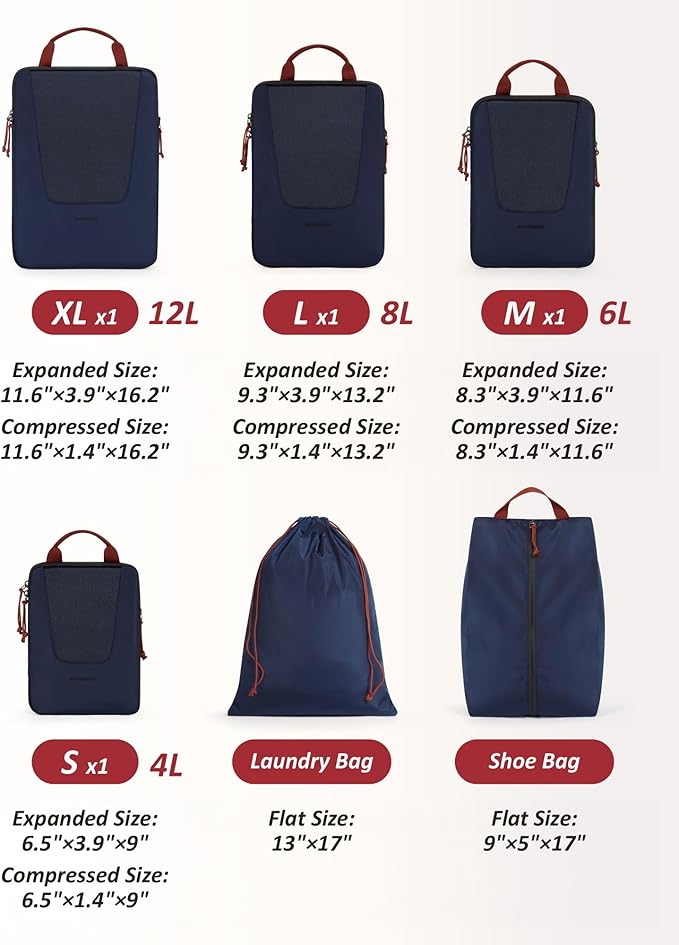 BAGSMART Compression Packing Cubes for Travel, 6 Set/5 Set/4 Set, Compression Suitcase Organizer Bags Set for Suitcases Travel Essentials, Lightweight Packing Organizers