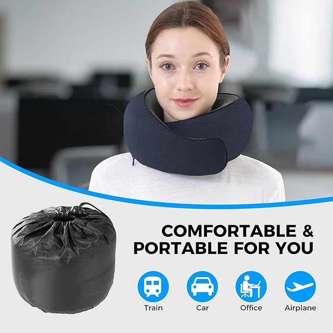 Travel Pillow,Travel Neck Pillows for Airplanes,Comfortable Breathable Cover,Memory Foam 360 Degree Support Stowable Pillows,Ideal Accessory for Sleeping Offices and Cars(Navy Blue)