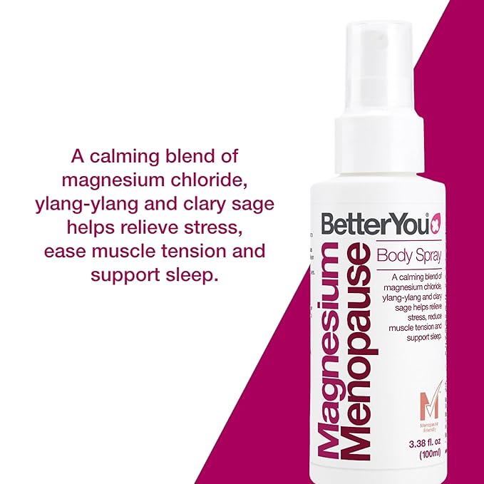 BetterYou Menopause Body Spray - Magnesium Chloride Spray for Menopause Relief - With Ylang Ylang and Clary Sage - Muscle and Sleep Support - 3.38 oz