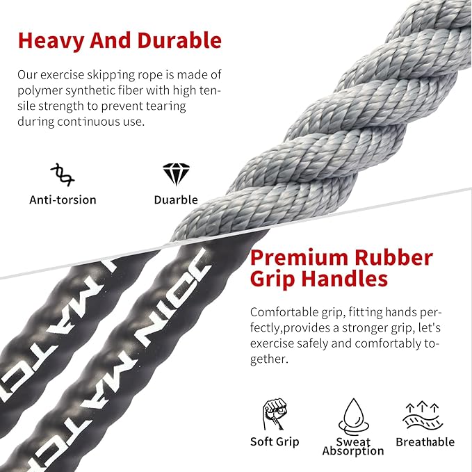 Jump Rope Weight Jump Rope for Fitness, Adult 1.5lb Heavy Exercise Skipping Ropes, Home Gym Workout Equipment Training Set, Thick Rope Suitable for Women&man Improve Strength, Cardio, Training Muscles, Weight Loss