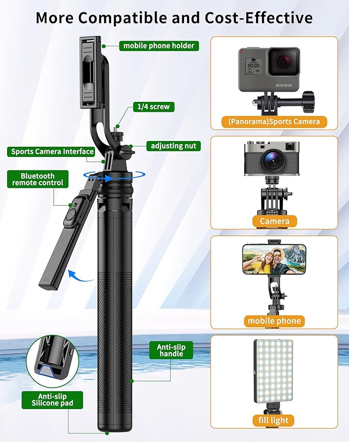 71" Cell Phone Tripod & Selfie Stick, for iPhone Tripo d Stand, Travel Tripod with Remote, Phone Selfie Stick for iPhone 11/14/ 15/16 Compatible with All Phones,for gopro and Cameras