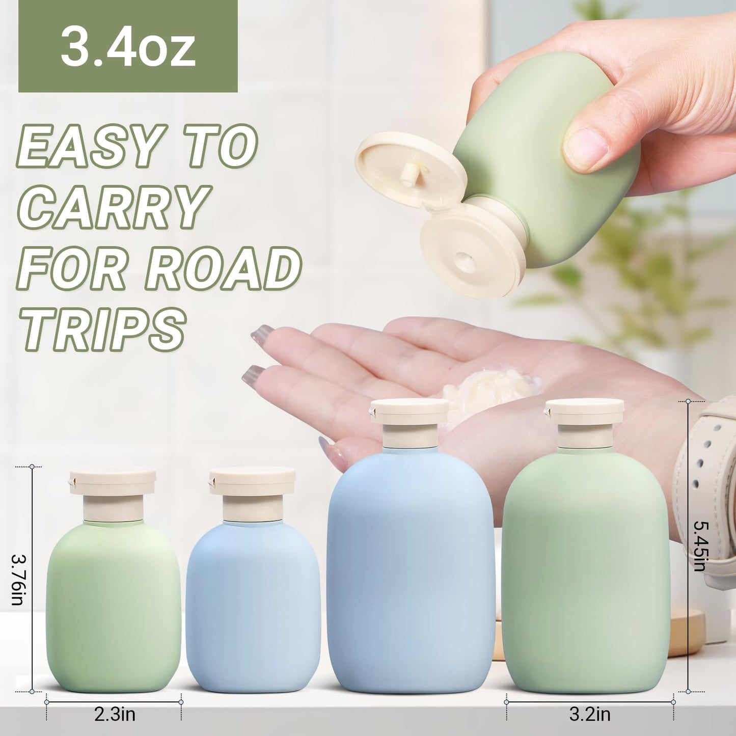 ASEVAT 3.4oz Travel Bottle with Flip Cap, Leak Proof Squeeze Bottles, Refillable Plastic Travel Containers for Creams, Lotion, Foundation, Shampoo, Conditioner