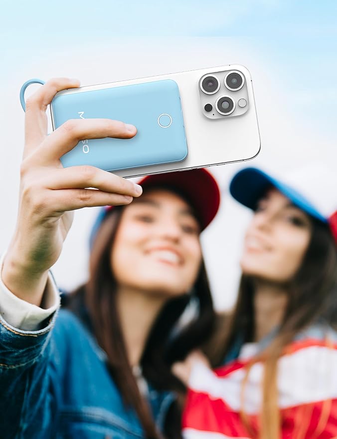 10000mAh Compatible with iPhone 15/16/17 (Only) Slim Portable Charger with Built in Cable, Power Bank Travel Charger External Battery Pack for Phone, 3 Output USB Type C Cord Clutch Charger, Blue