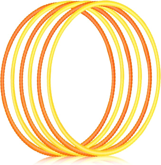 6 Pcs Exercise Hoop Detachable Fitness Rings Adjustable Plastic Toy Fitness Hoop Playground Toys Colored Circles for Teens Games Gymnastics Agility, 28 Inch (Orange,Yellow)