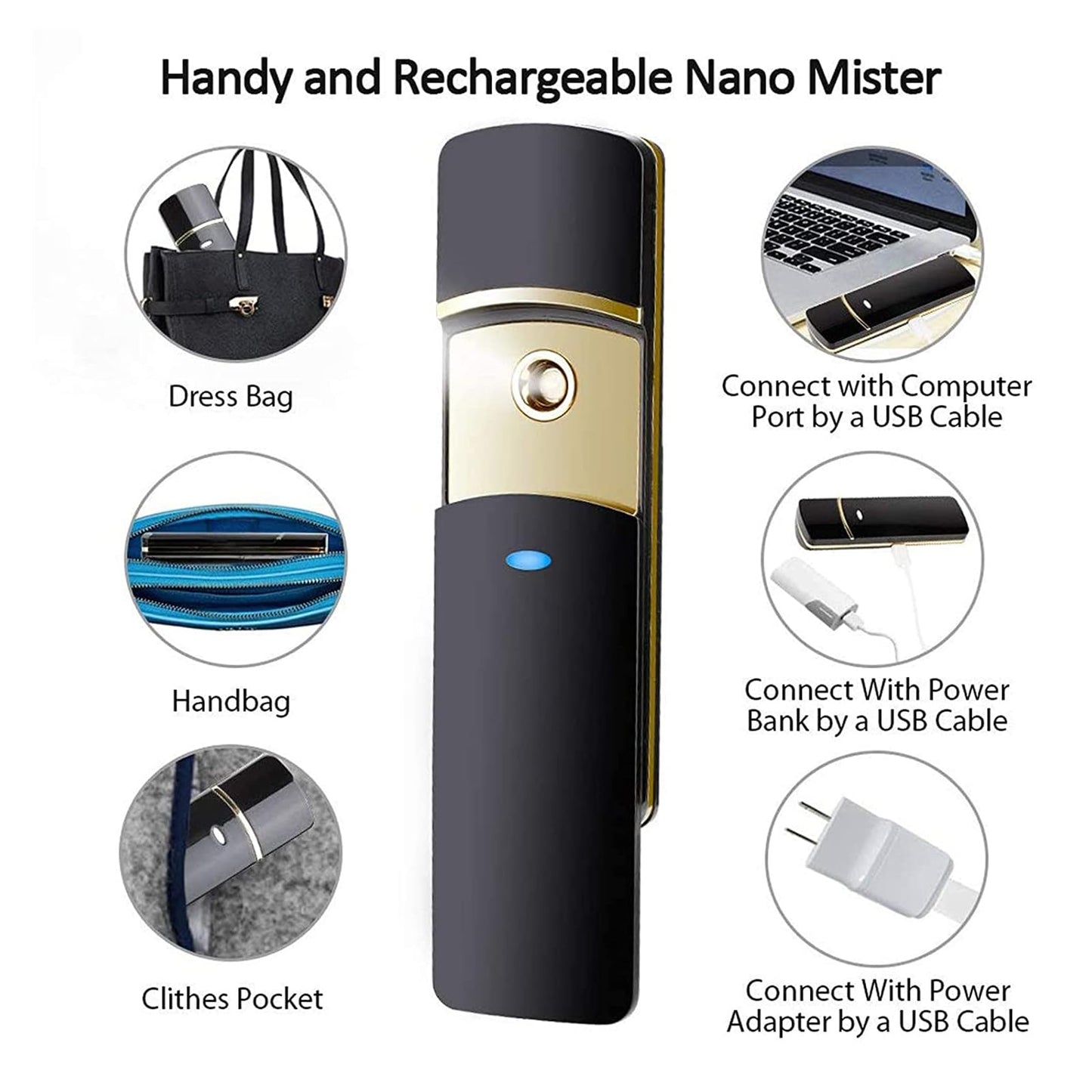 Kingsmile Nano Face Mister, Premium Nano Facial Mister for Refreshing Feeling, Lonic Nano Sprayer for Hydrating Skin, Portable Mini Face Mister,Professional Lash Mister for Eyelash Extensions (Black)