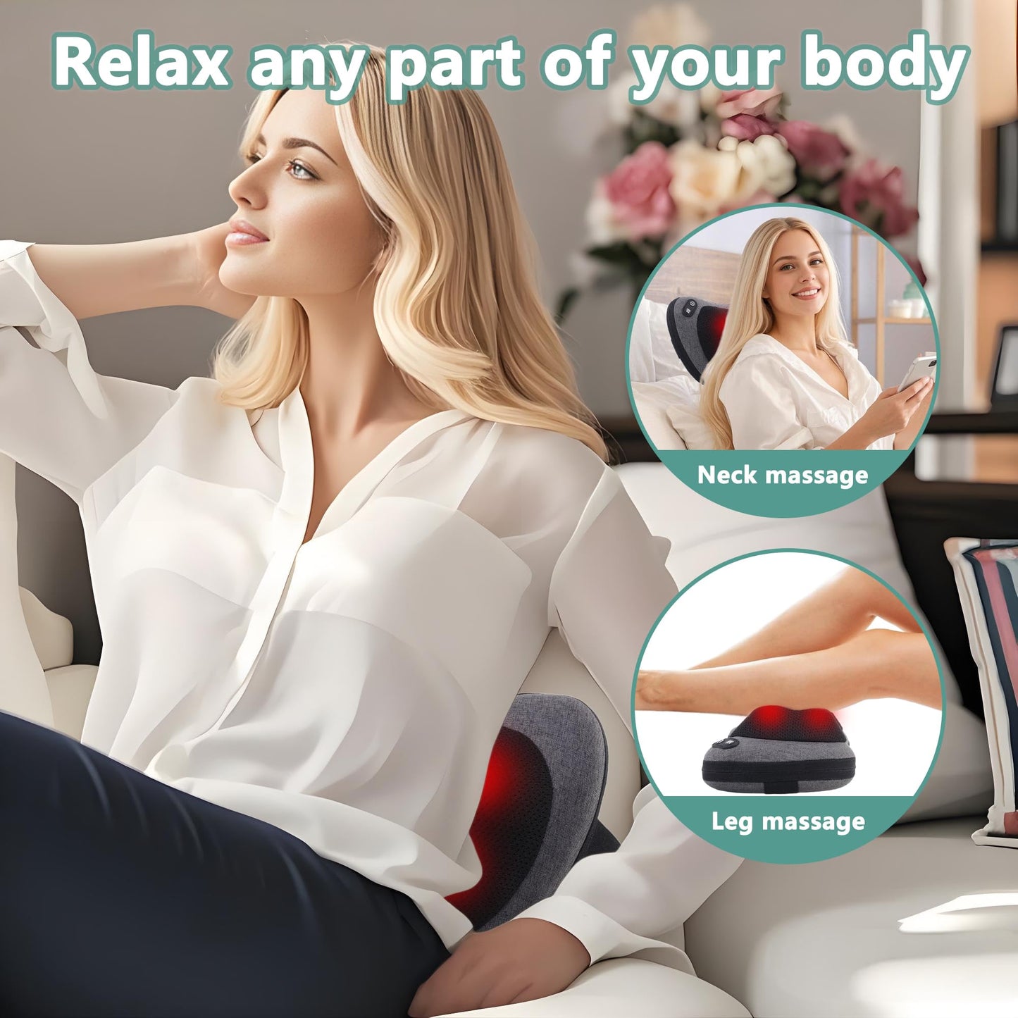 APXPF Shiatsu Neck and Back Massager with Heat - Deep Tissue Massage Pillow for Neck, Back & Shoulders Pain Relief, Ergonomic Design Electric Massager for Home, Car, Office Use, Gray