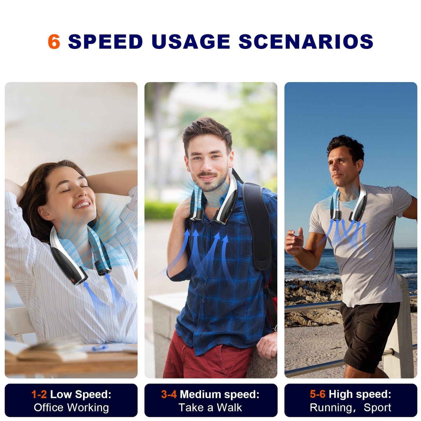 Tenvolti Portable Neck Fan- Hands Free Personal Fan, 6 Speeds 6000mAh Long-Lasting Battery Faster Cooling, USB-C Rechargeable, 360° Airflow, Quiet Gifts for Women Men Office Travel Outdoor