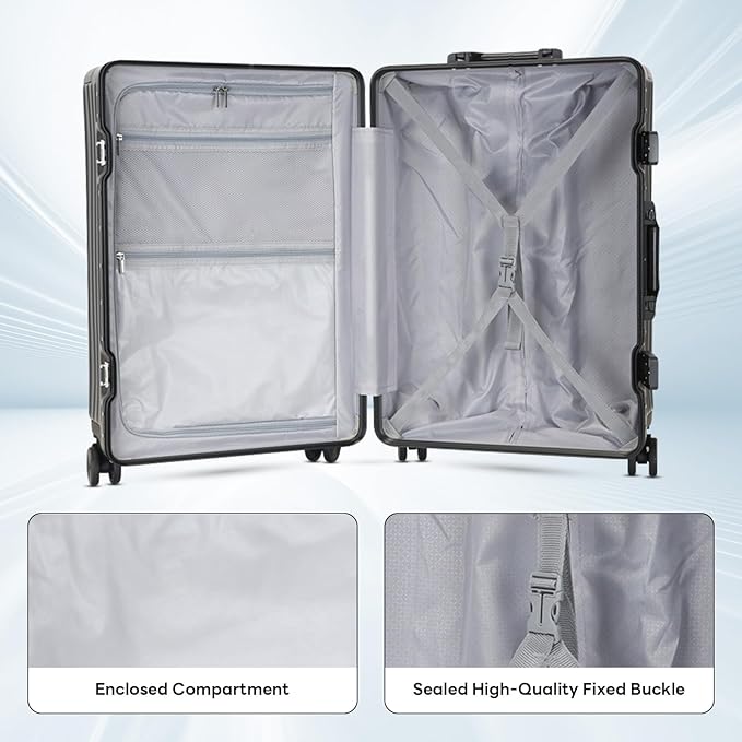 22 inch carry on luggage Durable Suitcase with Cup Phone Holder USB Port Aluminium Frame Carry on Luggage with 8 Double Spinner Wheels TSA Lock Suitcase with Cup Holder Carry On Luggage with USB Port