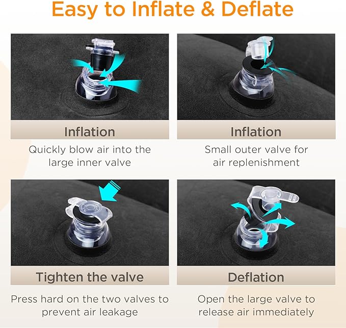 Inflatable Travel Foot Rest Pillow(2 Packs), Adjustable Height Leg Pillow，Fast Inflating Airplane Bed for Toddlers，Footrest Pillow for Office, Airplane，Train，Cars，Home (Black)