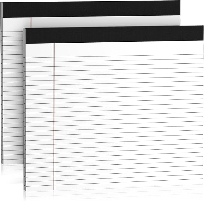 2 Pcs Note Pads 11" x 9.5" Legal Pads College Ruled Notepad Micro Perforated Writing Pads White Lined Paper 80GSM College Ruled Paper Pad of Paper 30 Sheets Notebook for School, To-Do Lists, Office