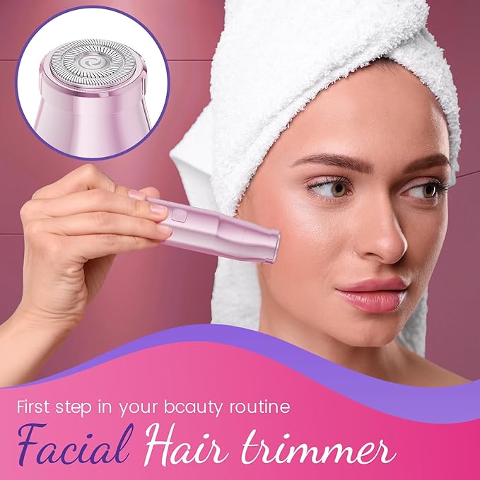 Bikini Trimmer for Women 2 in 1 Electric Razor for Women Face - Wet and Dry Electric Lady Shaver, Smooth Facial Hair Remover and Body Hair Trimmer for Bikini Leg Underarm Face Private Area, Pink