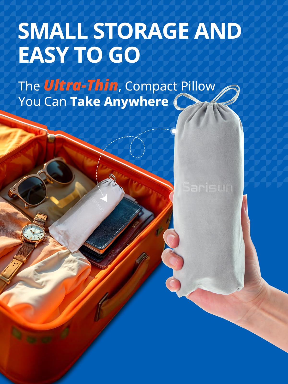 SARISUN Travel Pillow for Airplanes, Ultra-Thin Breathable Airplane Pillow Alternative, Airplane Head Strap with 3D Sleep Eye Mask, 360° Support for Long Flight, Work for Seats with Headrest, Black