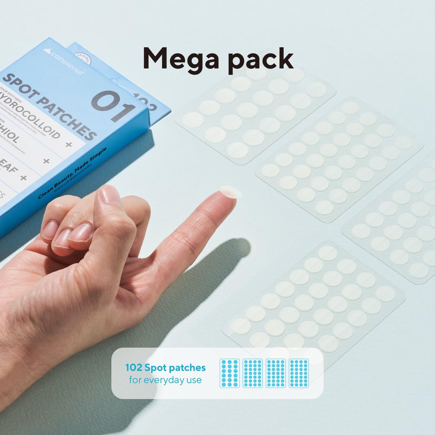 caraseoul Pimple Patches, 2 Size Hydrocolloid Acne Patch for Zits and Blemishes, Bakuchiol & Aloe Vera, Korean Skin Care, Easy to Use – Dermatology Tested