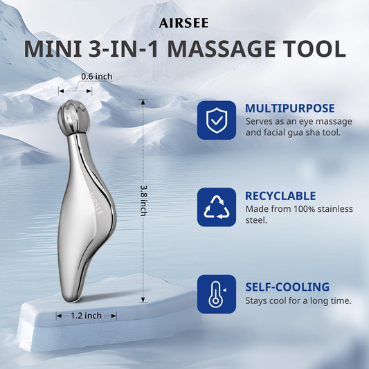 AIRSEE 3-in-1 Gua Sha Massage Tool, Eye Roller, Muscle Scraper, Help Skincare Products Absorb, Anti Aging Treatment, Reduces Wrinkles and Fine Lines, Beauty Tool with Travel Pouch Gifts